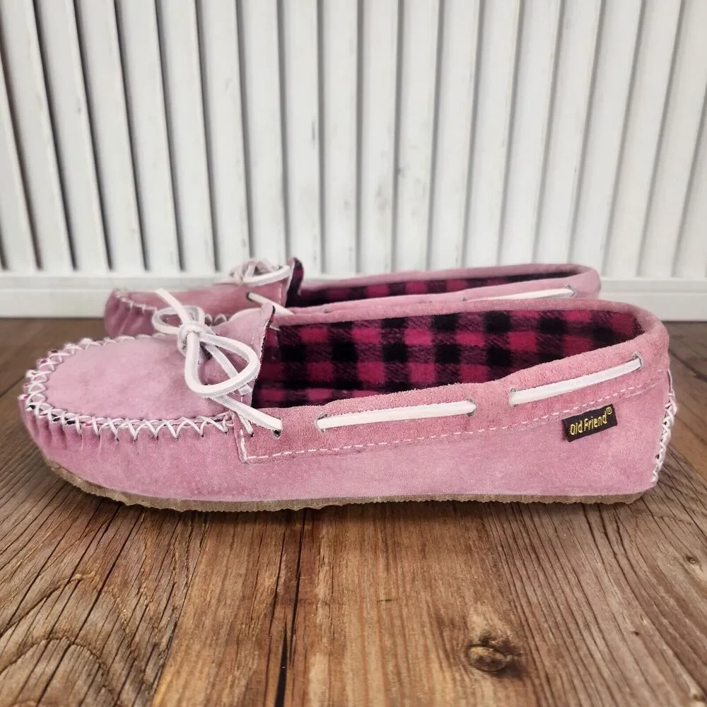 Old Friend Buckeye Pink Moccasin Slippers Child Sz 3 Fleece Lined Moc Toe 568100